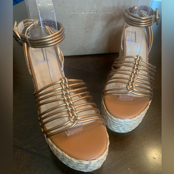 💫HP‼️💫 NIB ANTHROPOLOGIE Maeve Raffia Platform Heels in Bronze, Size 38 (US 7.5) - Picture 5 of 11